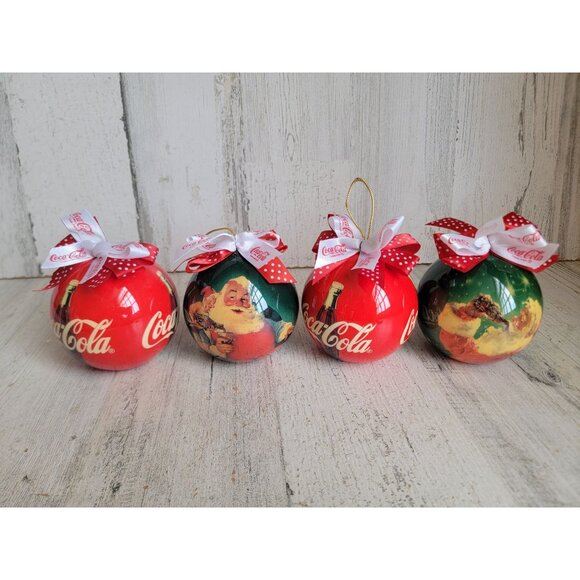 Enesco coke ball Coca-Cola Santa Claus vintage ornament Xmas set - Picture 1 of 7